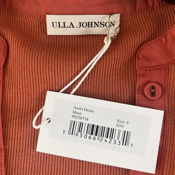 NWT $395 Ulla Johnson Amiri Puff Sleeve Tiered Mini Dress Orange S - Picture 5 of 9